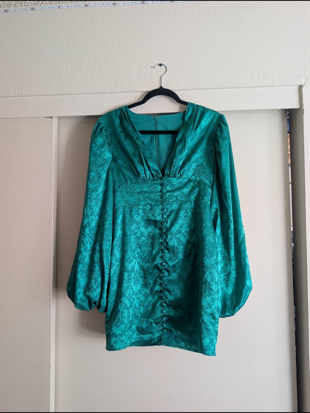 Emerald Green V-Neck Satin Mini Dress